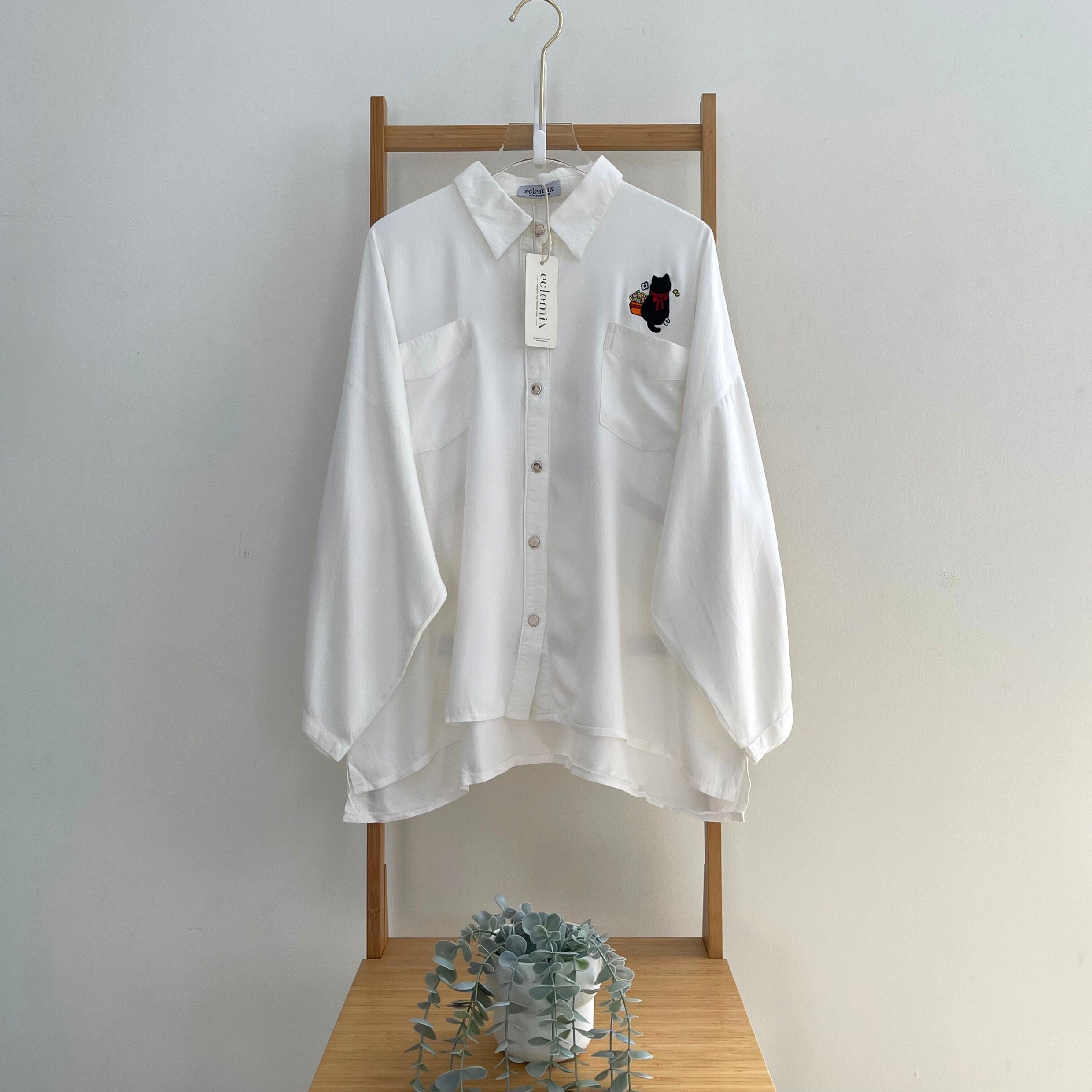 Image of Eclemix Top Soori | Atasan Wanita Kemeja Polos Daily Basic Saku Bordir